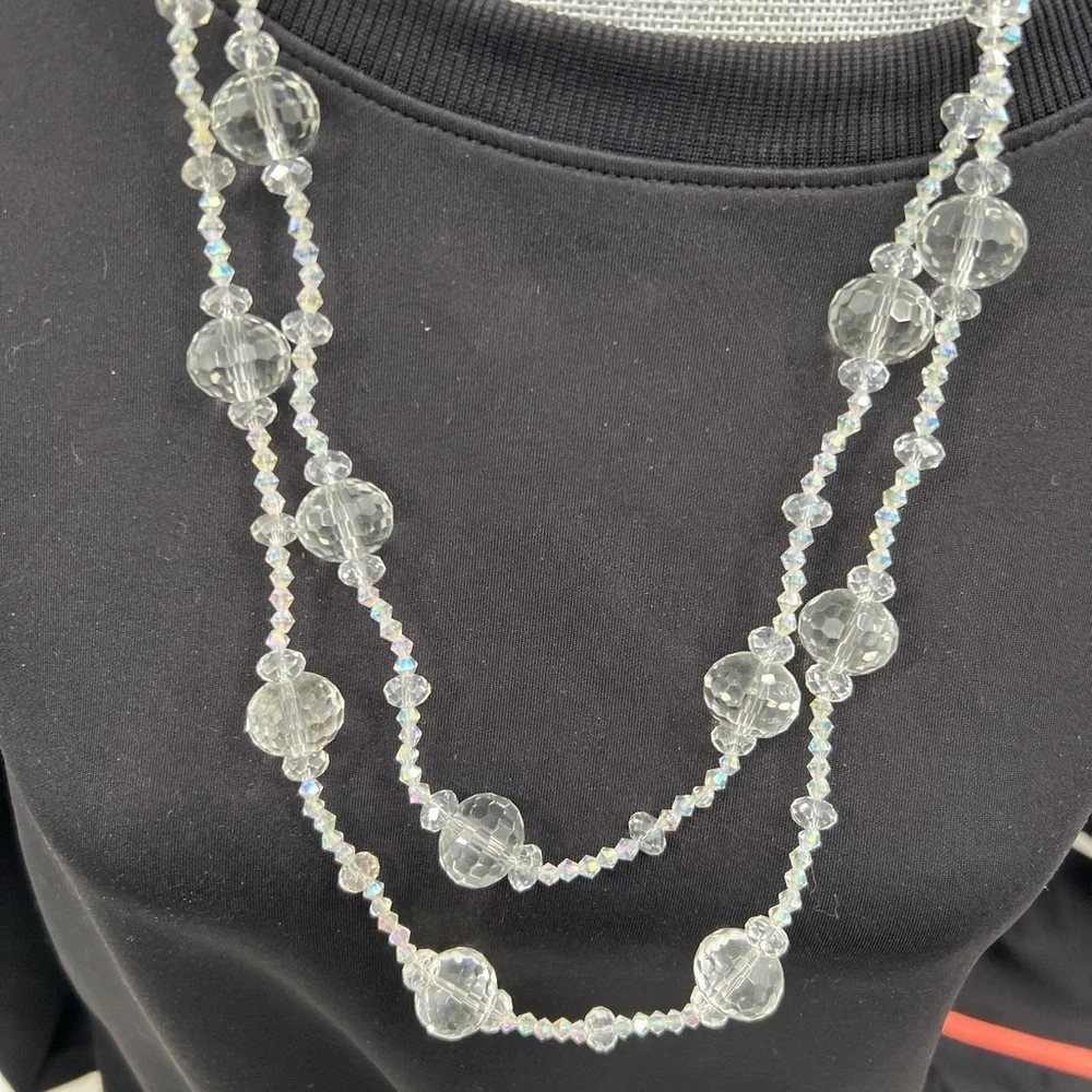 Art deco facet cut clear crystal glass beaded necklace - Picture 2 of 8